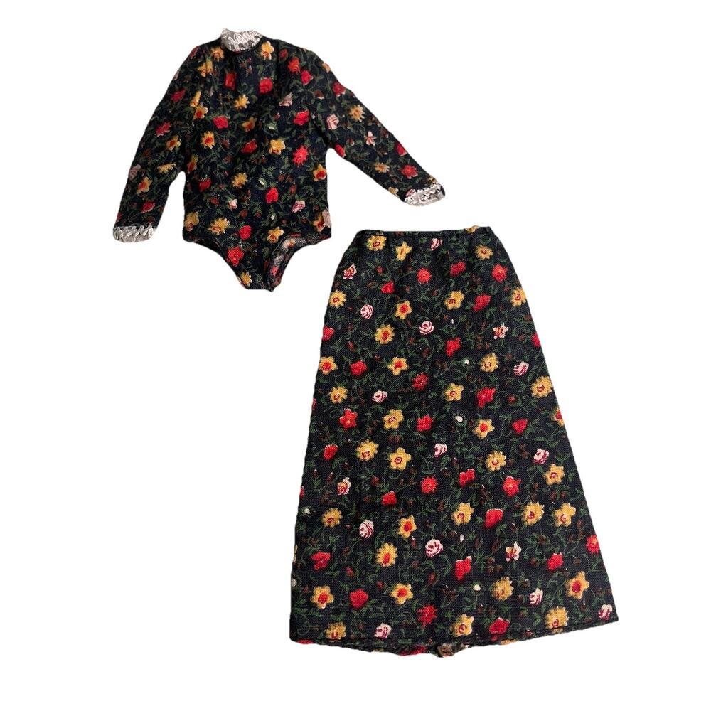Vintage Sunshine Family Stephie Dress Black Floral 2 Piece Outfit Mattel 9" EUC